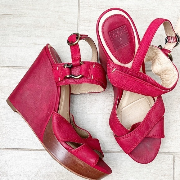 Frye Shoes Frye Red Leather Alexa Criss Cross Platform Sandals
